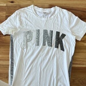 PINK Victoria's Secret White Tee with sequin Accents, limited edition .